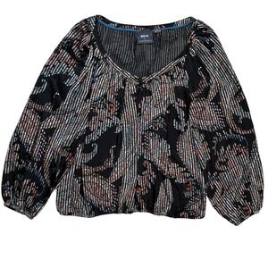 Maeve By Anthropologie Women's Madeira Multicolor Burnout Top Sz S Boho Peasant